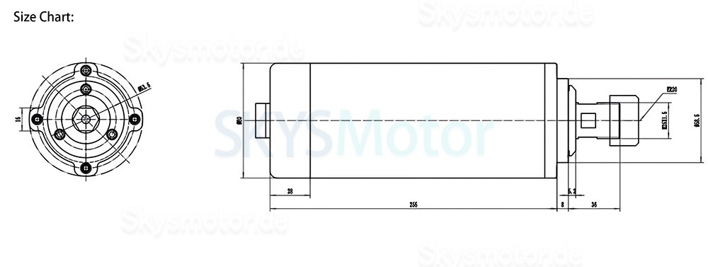 Chinaspindel CNC Luftgek&uuml;hlt Handi JGF-F80E-2.2KW 110V/220V/380V 2,2kW 24000U/min ER20 Spannzange 400Hz
